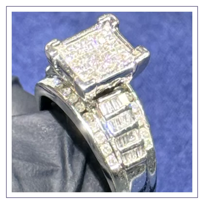 Silver and 1CTW Diamonds, Princess Setting, Emerald Shaped