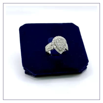 10k White Gold and Diamond Pear Shaped Ring with Natural Diamonds