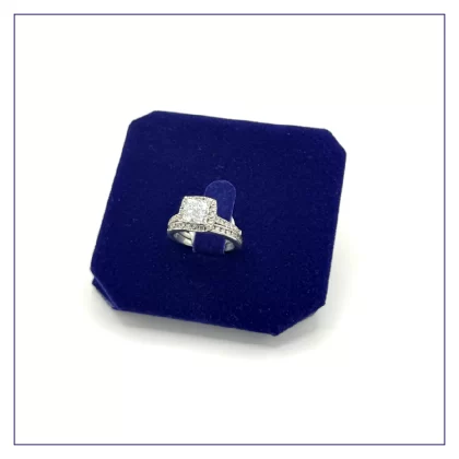 14k White Gold with 4 Princess Cut Stones Raised Setting