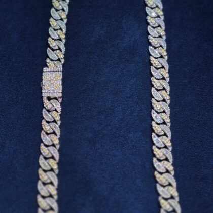 20-Inch Two-Tone Iced Cuban Chain (12mm)