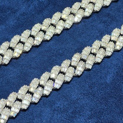 22-Inch White Baguette-Cut Cuban Chain (16mm)