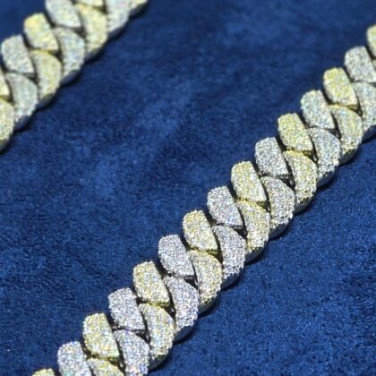 22-Inch Two-Tone Prong-Set Cuban Chain (13mm)